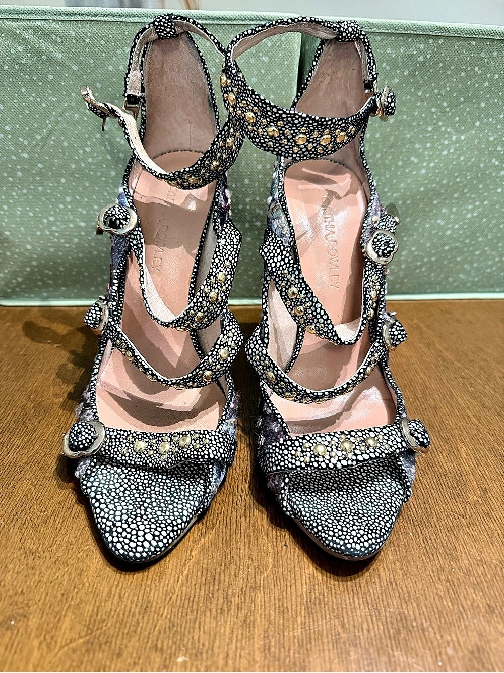 Cynthia Rowley Studded Block Heel Sandals Black & Purple